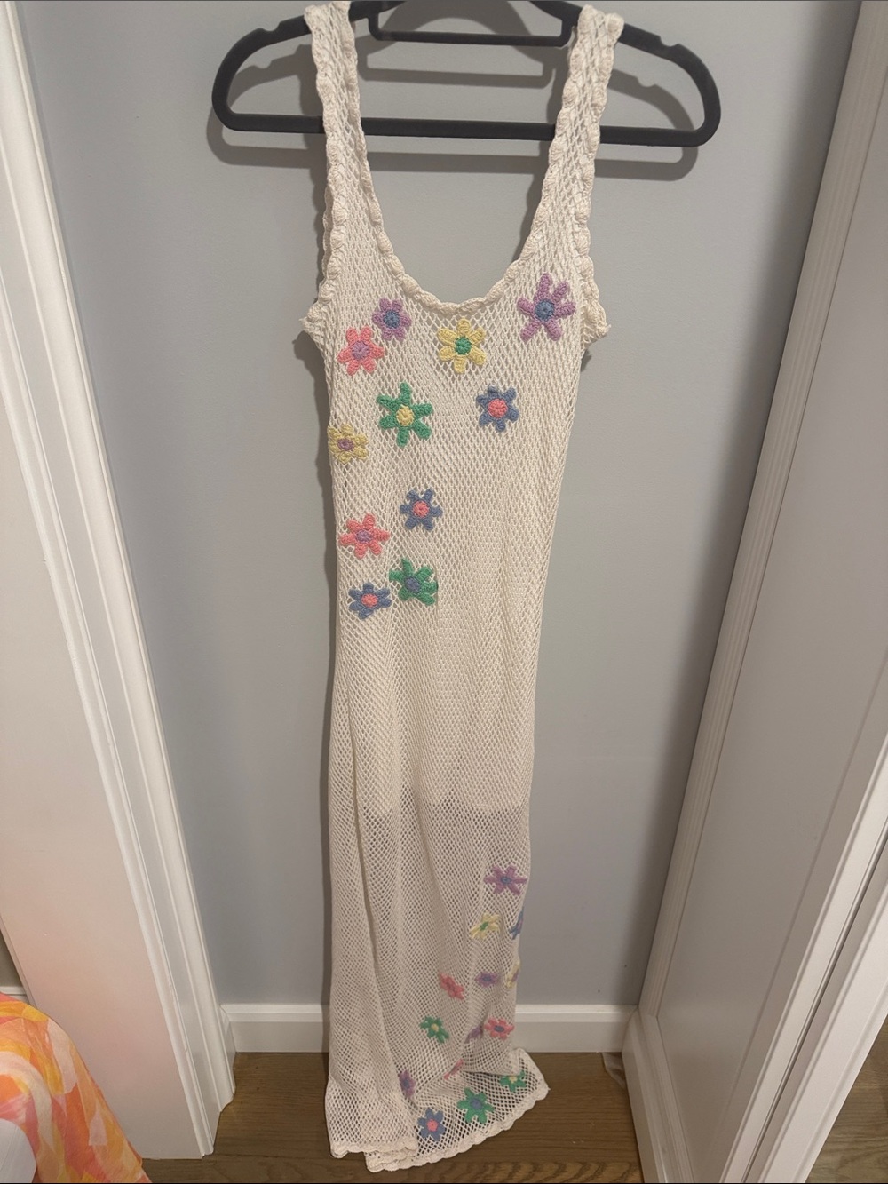 Beach Riot Cream Crochet Maxi Dress with Pastel Floral Accents